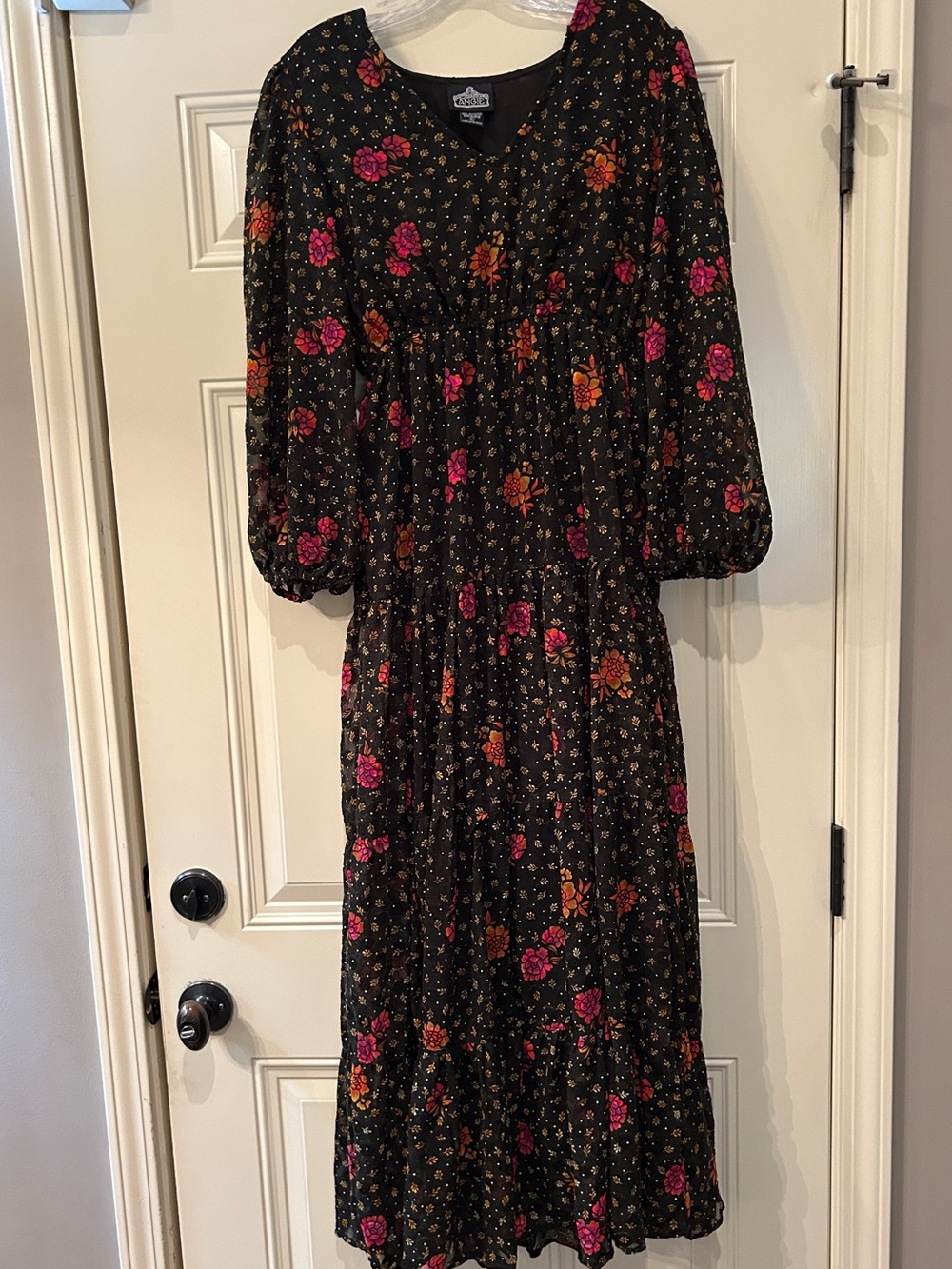 Angie Black Maxi Dress with Orange Floral Print